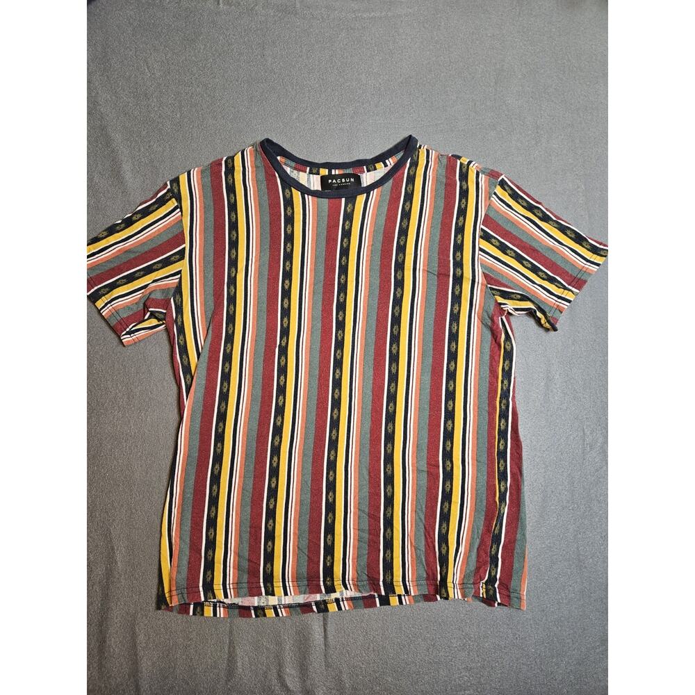 Pac Sun Shirt Men’s Medium Colorful Striped Tee Shirt Geometric Aztec Design